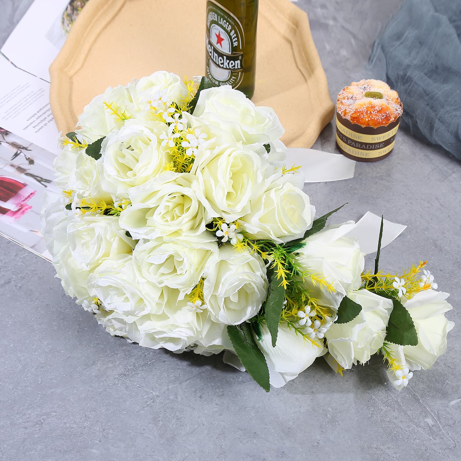 Artificial Bouquet for Western Wedding Bride and Bridesmaid Handheld Teardrop Shape Factory Stock Amazon Hot Sale