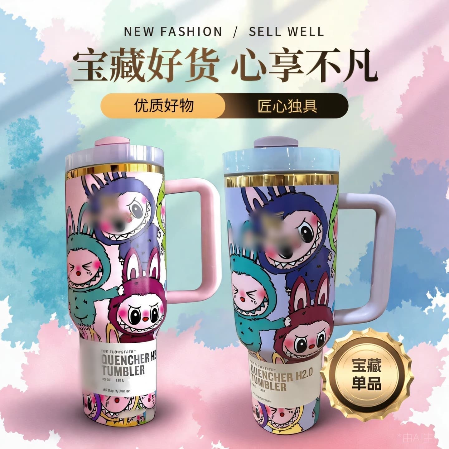 Labubu Water Cup Collaboration Stainless Steel Large Capacity Straw Ice Cup Labubu Water Cup Summer Gift