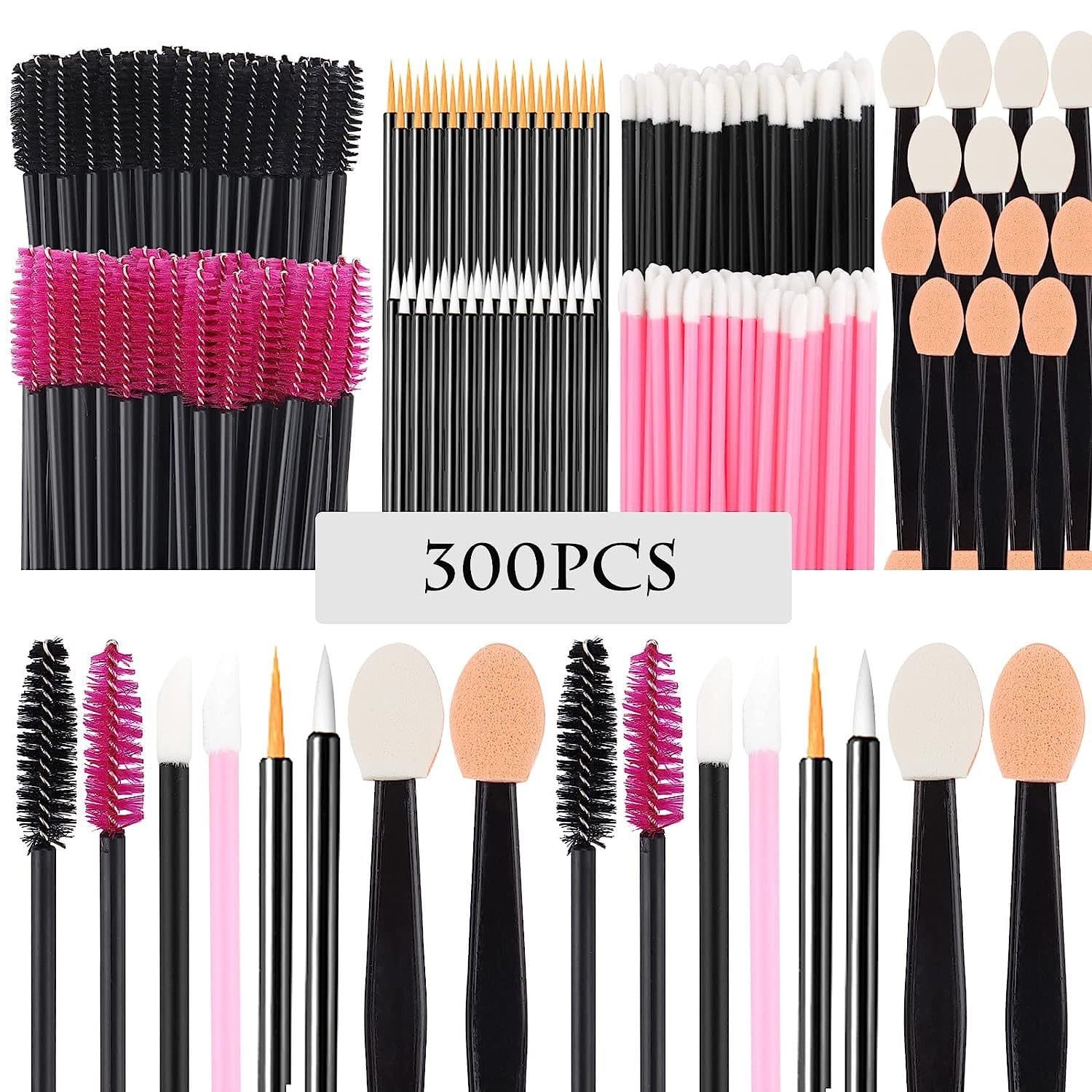 Disposable makeup tool set: mascara brush, eyebrow brush, lip brush, color palette, duckbill hair clip, triangle powder puff