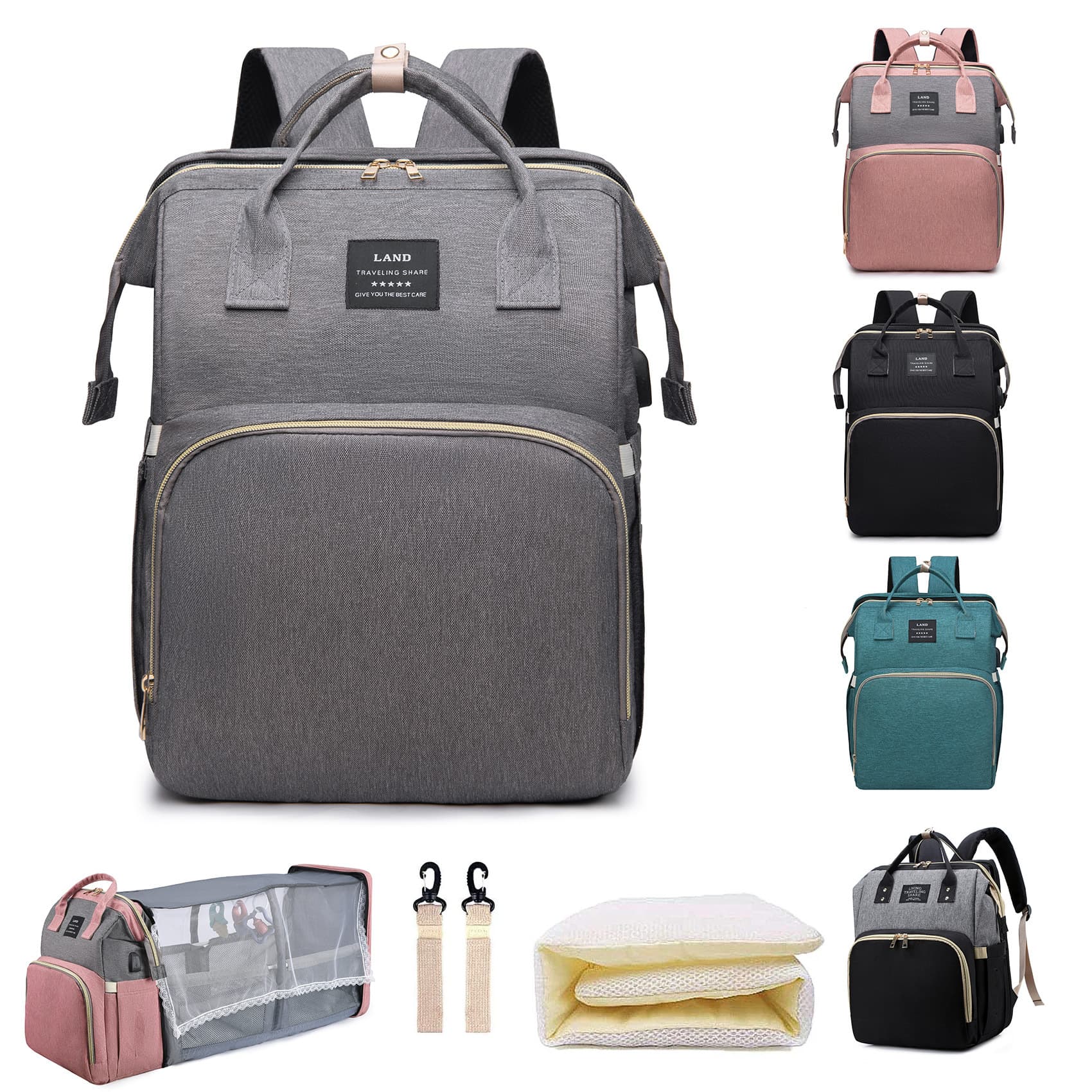 Cross-border Mom Diaper Bag Backpack, Large Capacity, Lightweight, Insulated Breast Pump Bag, Baby Travel Bag Factory