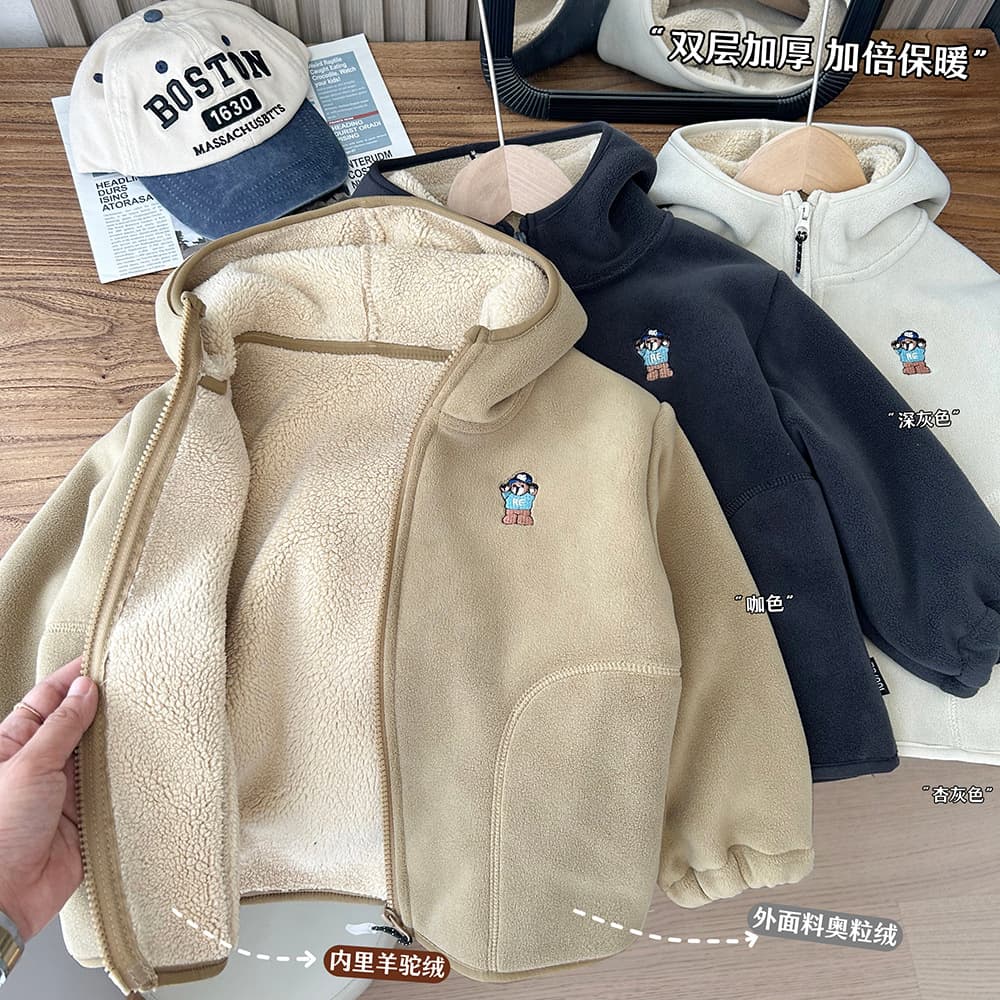 2026 Autumn and Winter Children's Clothing Boys and Children's Plush Thickened Warm Alpaca Fleece Polar Fleece Cotton Clothes and Jackets Wholesale