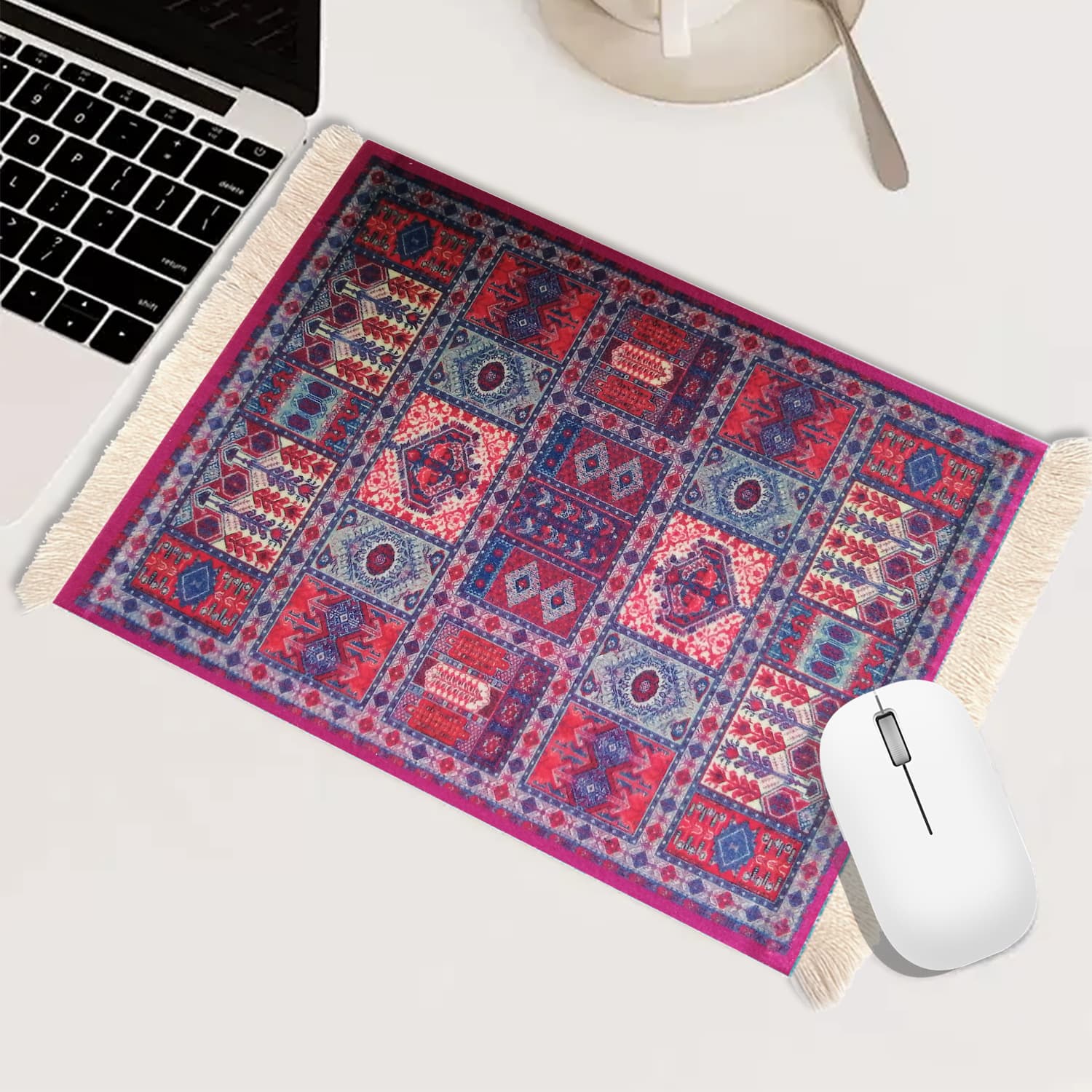 Vintage Tassel Pad Small Mouse Pad Dunhuang Caisson Ethnic Style Heat Insulation Tea Coaster Carpet-Style Creative Desk Mat