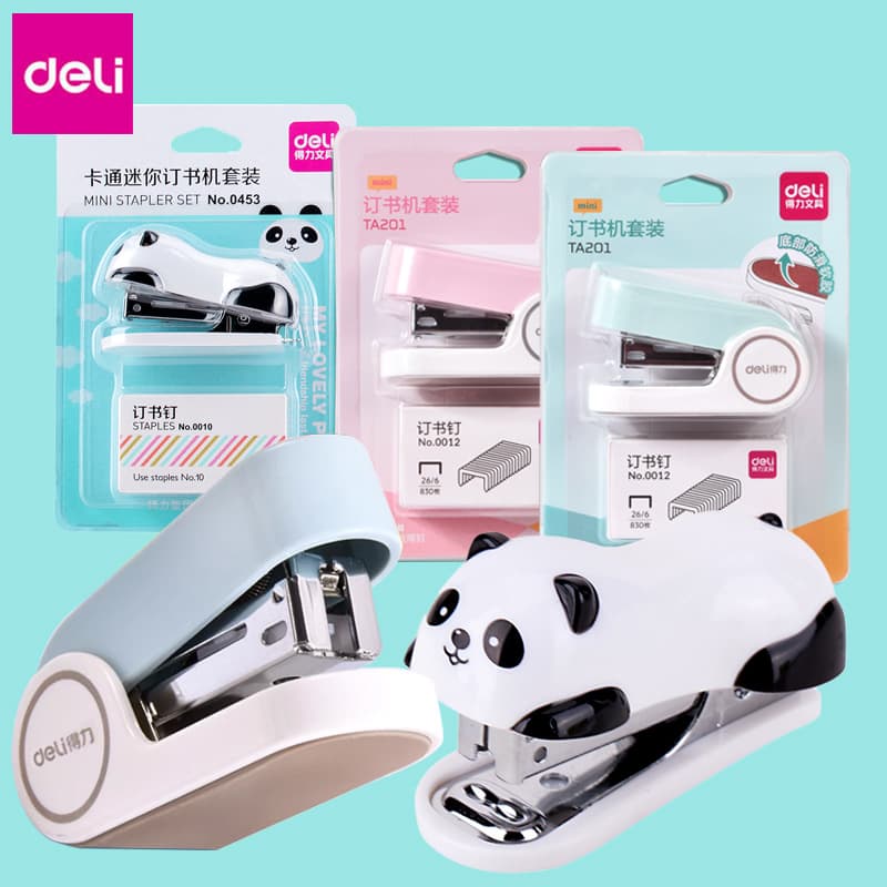 Deli Mini Stapler Set, Portable Stapler, Effortless Student Use, Compact Standard Small Cute Binder