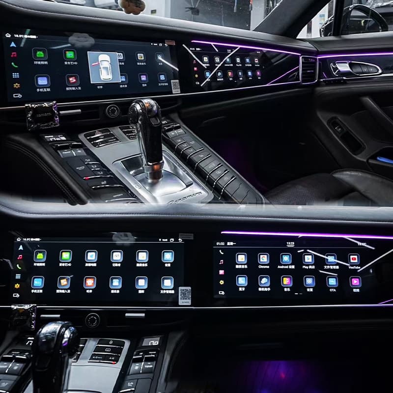 Compatible with 2010-2017 Porsche Panamera models, featuring a 24.6-inch central control screen with dual-screen navigation and CarPlay.