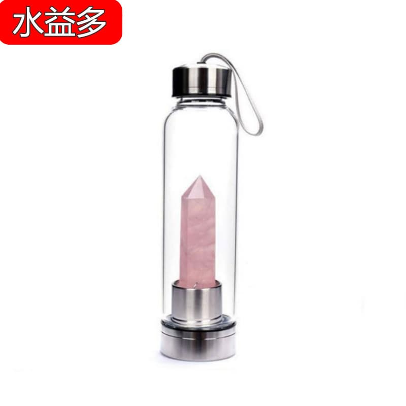 Factory natural crystal column glass energy cup high borosilicate glass water cup complete set 304 stainless steel plus logo