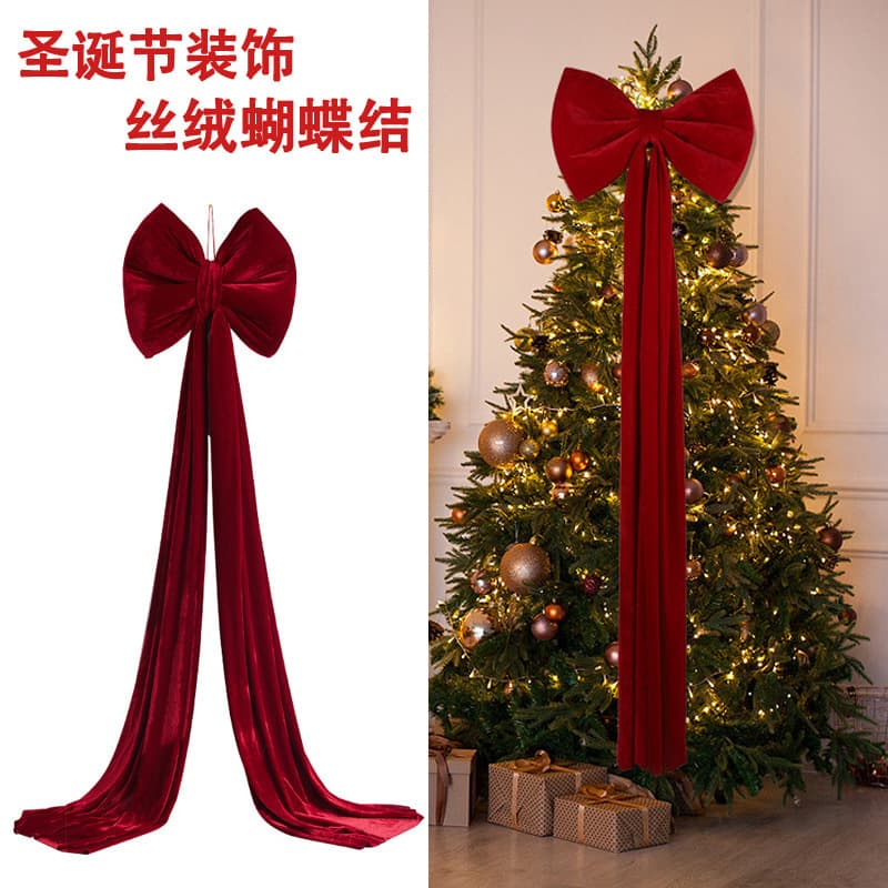 Large Cross-border Wine Red Christmas Velvet Bow Decoration for Christmas Tree, Festive Wedding Scene Atmosphere Hanging Ornament