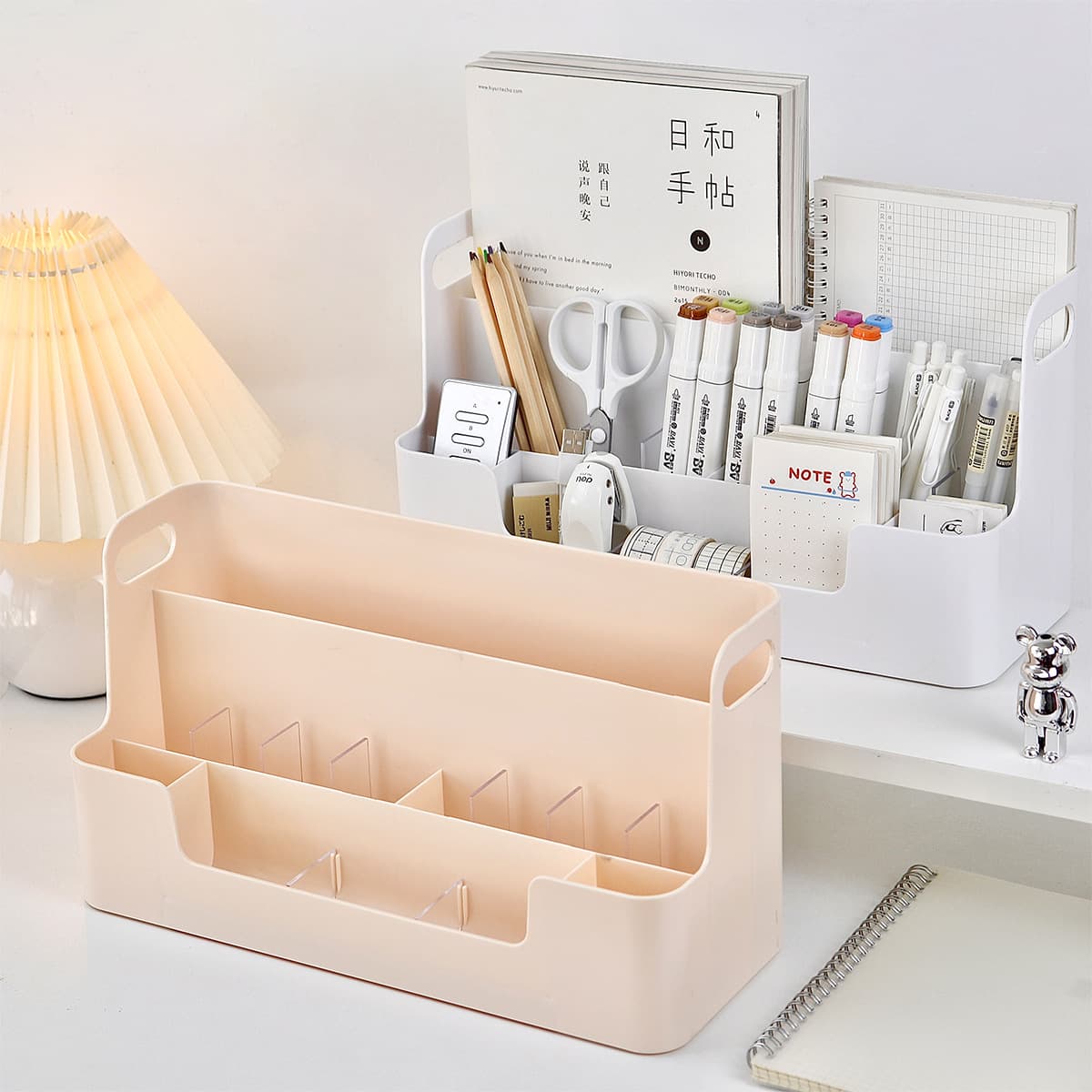 Desktop 3-Tier Stationery Organizer Box, Ins-Style Multifunctional Portable Pen Holder with Notepad and File Book Stand