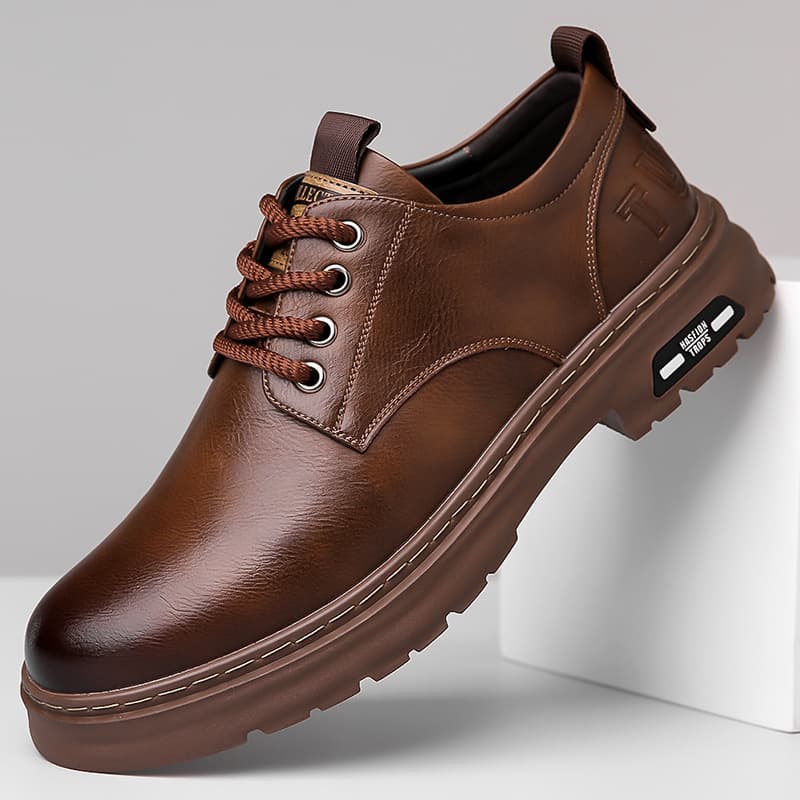 2025 Spring/Autumn New Hand-Stitched Men's Casual Leather Shoes Men's Retro Workwear Lace-Up Trendy Leather Shoes