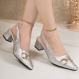 2026 Spring New Style Solid Color Printed Pointed Toe High Heels Casual Backless Chunky Heel High Heel Sandals Non-Tiring