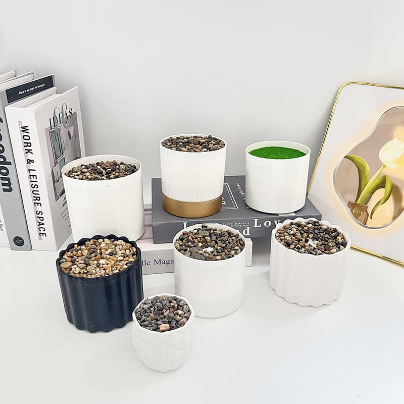 Simple Plastic Flower Pot with Personalized Creative Stripes, Simulated Flower Pot Decoration, Can Be Equipped with Flocking Foam