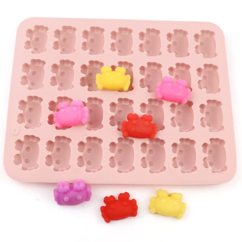 Happy Mini 28-Cavity Small Crab Silicone Chocolate Mold, Ice Cube Tray, Gummy Mold, Wax Seal Bead Mold