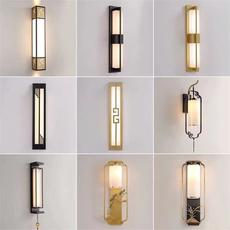 New Chinese Style LED Wall Light Rectangular Living Room Background Wall Lamp Long Strip Stairway Hallway Light Bedroom Bedside Lamp Modern