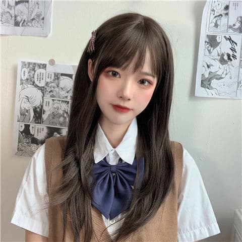 Anime Wig Long Straight Hair Daily Round Face Lolita Japanese Style Whitening JK Wig