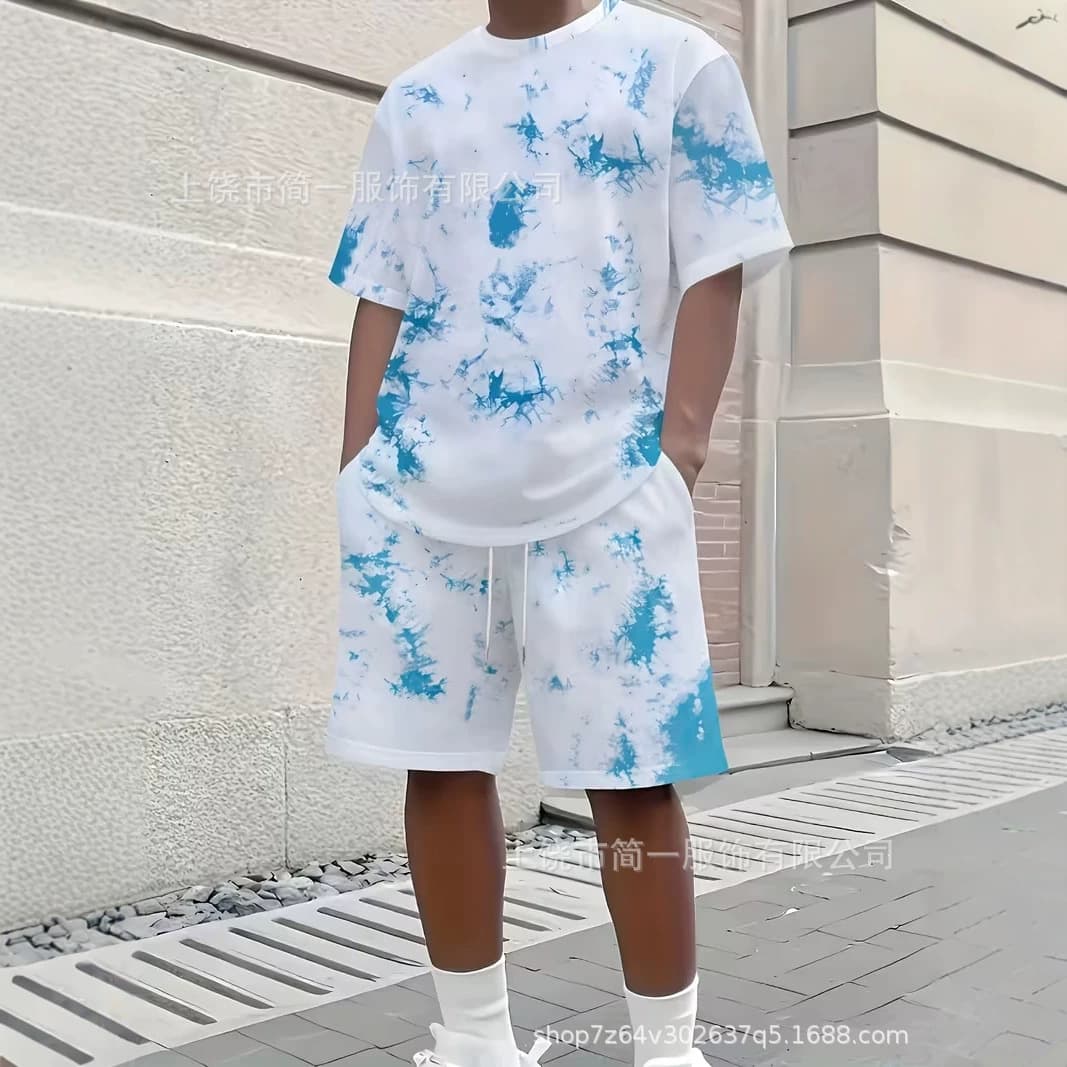 Cross-border European and American Men's Summer Casual Suit Trendy Comfortable Sportswear 3D Digital Print Men's Set