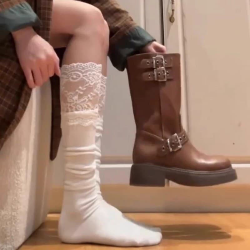 [Limited time discount of 5 yuan for new customers] socks women's calf socks lace lace boots socks jk long tube autumn and winter