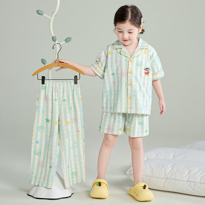 3-Piece Kids Pajama Set for Girls Spring/Summer A-Class Pure Cotton Short Sleeve Homewear