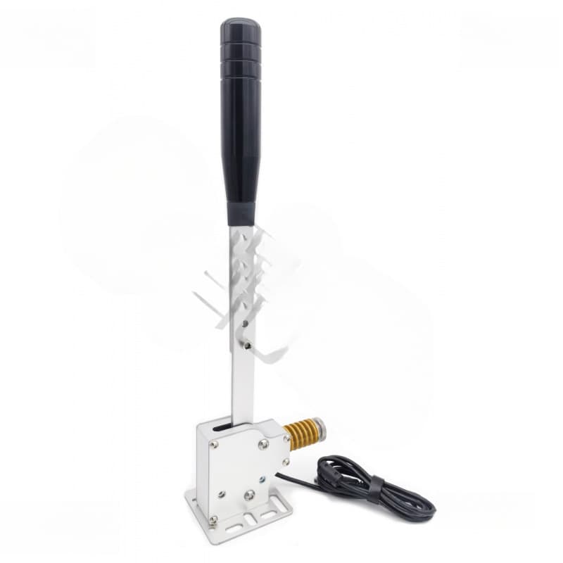 The linear handbrake in this racing simulator is compatible with Logic G27 and G29 Thrustmaster steering wheels.
