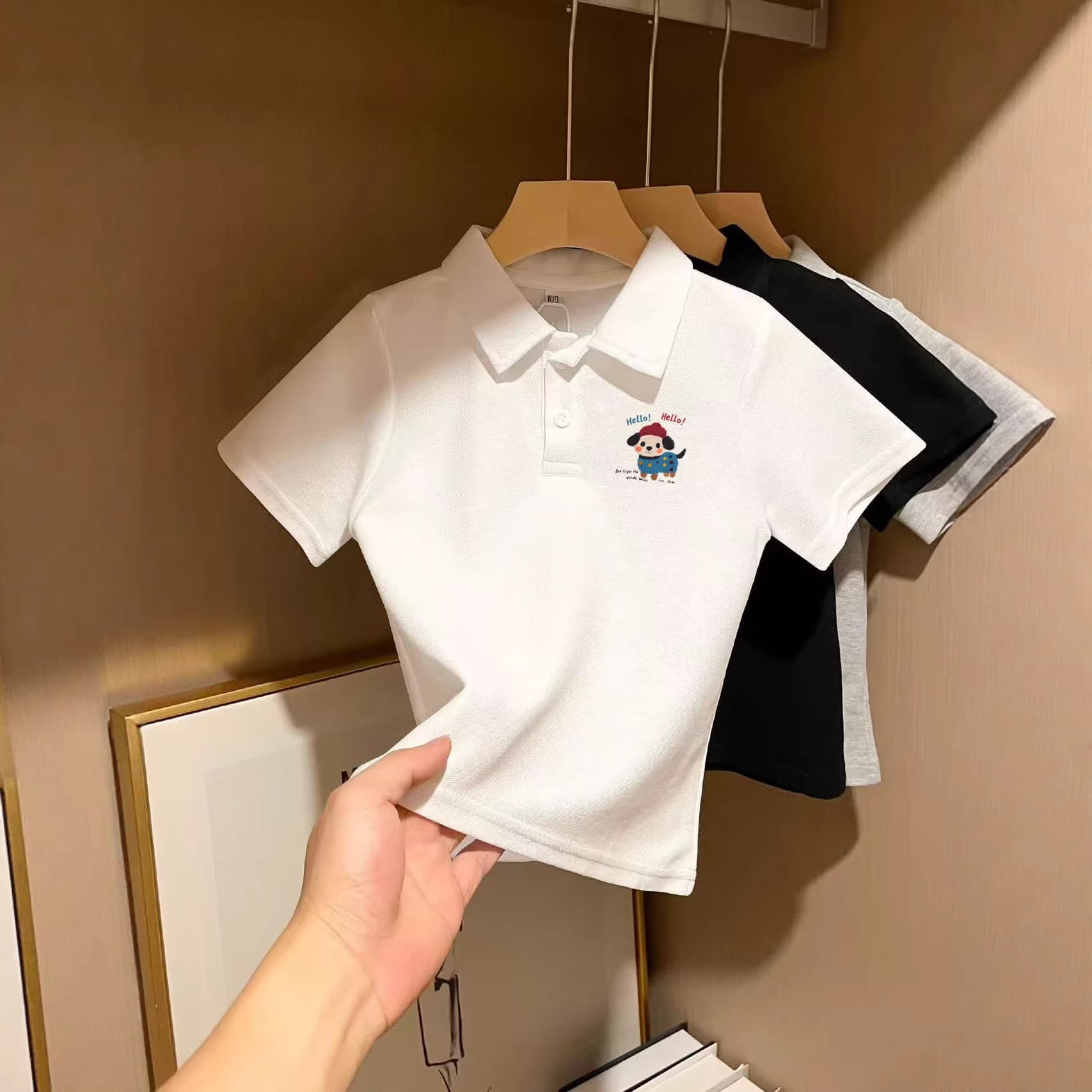 Boys' Pure Cotton Short Sleeve T-Shirt 2026 New Summer Kids Polo Shirt Cartoon Puppy Top for Older Children