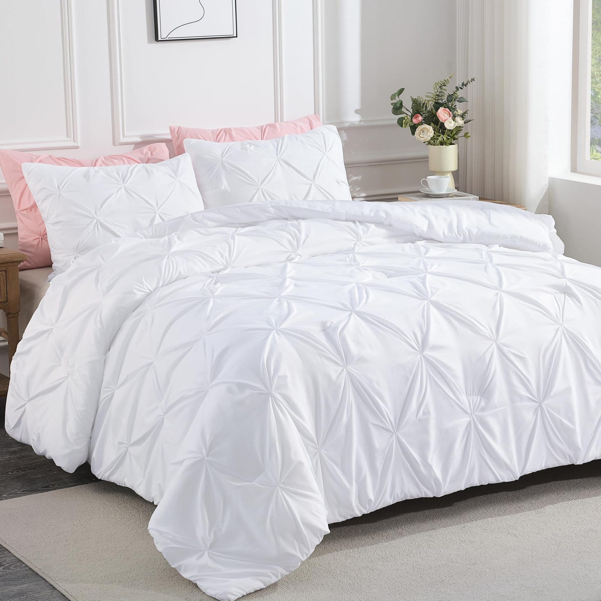 Cross-border Quilt Cover Set White Pinch Pleat Handcrafted Puffy Quilt Core Synthetic Fiber Quilted Bedding Three-Piece Set