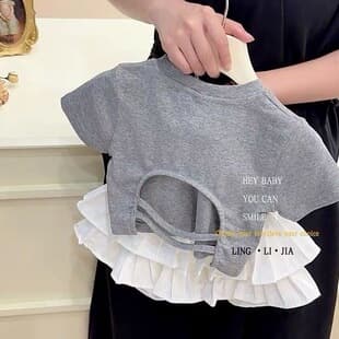 Girls Korean Fashion Backless T-Shirt Short Sleeve Cake Skirt Pants Set Puffy Skirt Solid Simple Summer Two-Piece Set