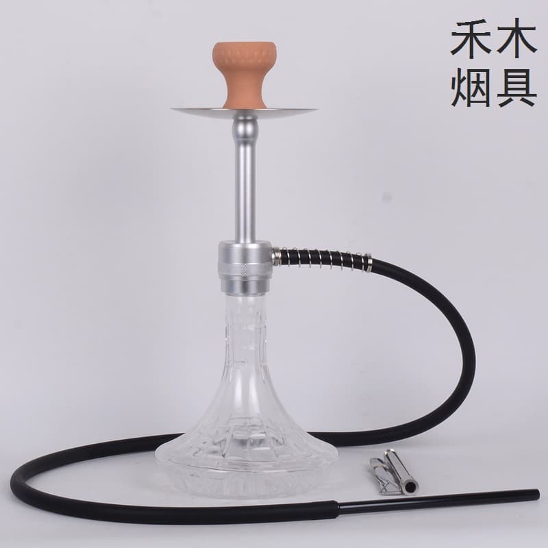 Export to Iraq embossed glass bottle hookah silver hookah medium single tube hookah shisha