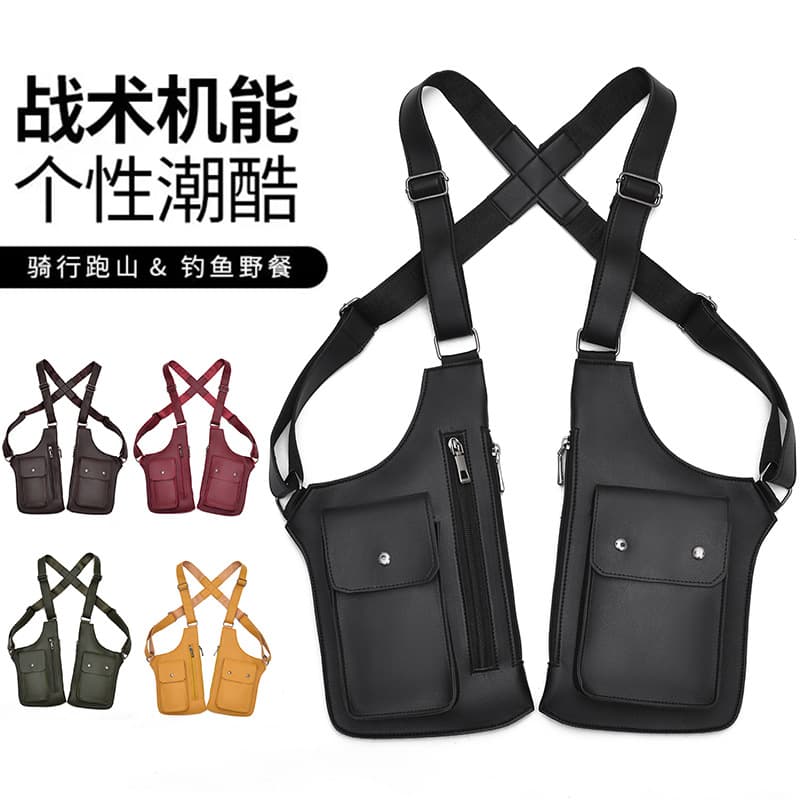 Outdoor Bag Leather Shoulder Strap Crossbody Bag Sports Casual Sling Bag Men's New Vest Backpack Fashion Chest Bag