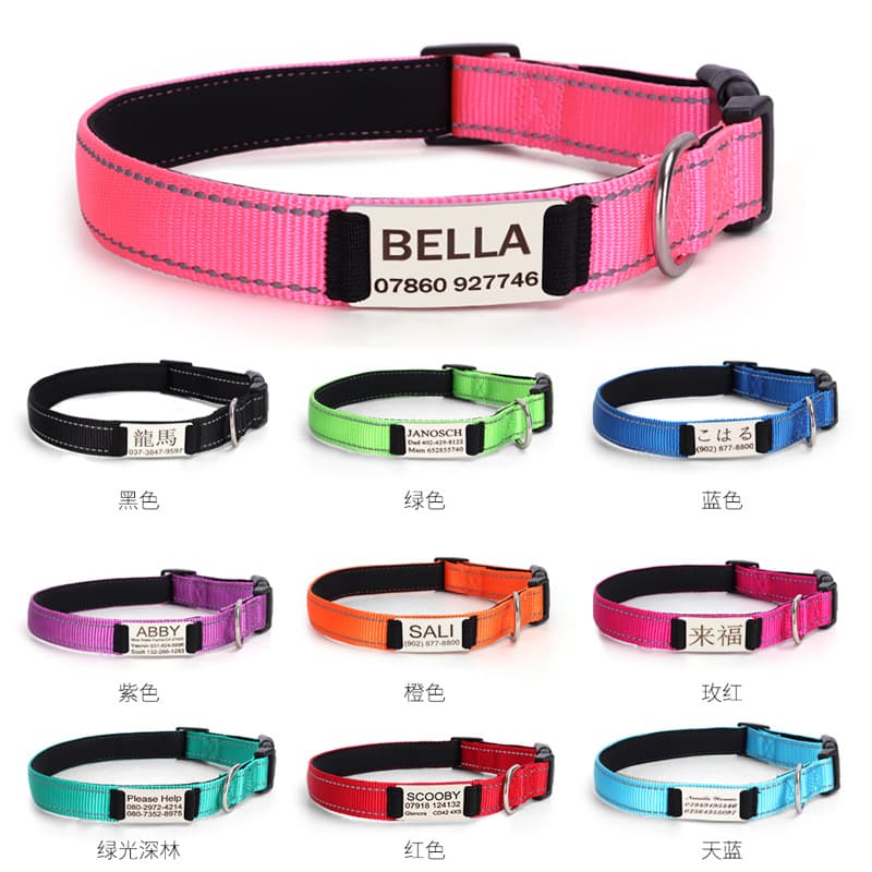 Pet supplies dropshipping available. Engravable name and phone number stickers, anti-lost, reflective, soft, and non-irritating pet collars.