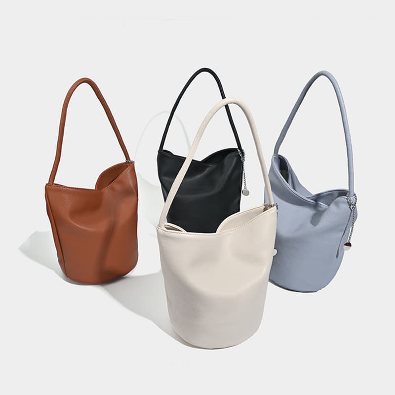 2026 New Fashion Casual Ins Pebbled Soft Leather Simple Bucket Bag Handheld Versatile Shoulder Underarm Bag for Women