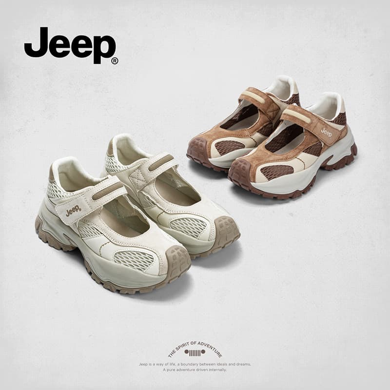 Jeep Chunky Sole Mary Jane Women's Shoes 2026 New Mesh Breathable Sports Shoes Casual Hook-and-Loop Closure Shoes