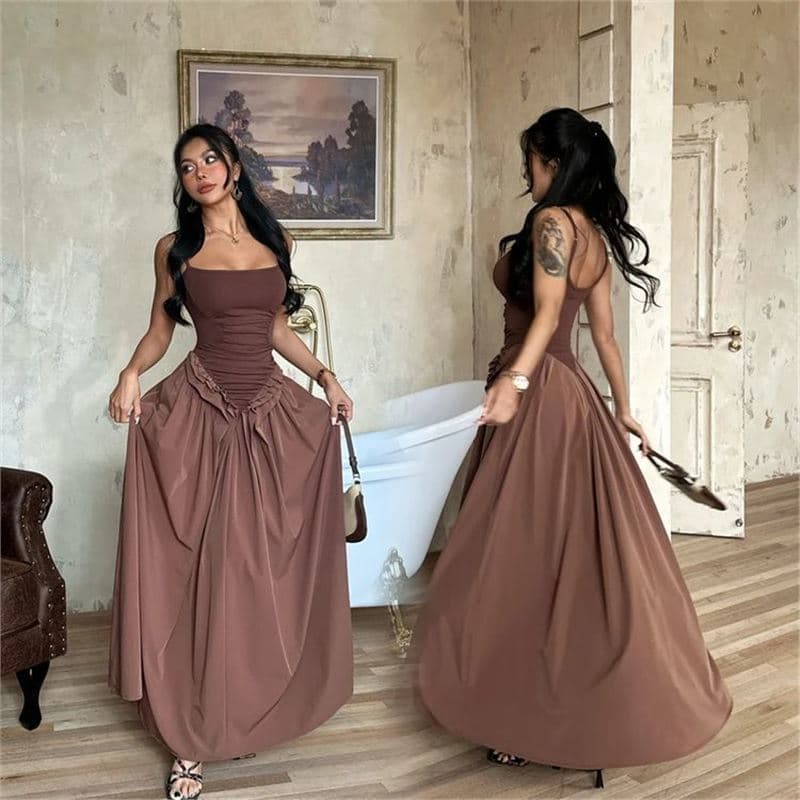 Plus Size Women's Sexy Spaghetti Strap Dress Summer New Trendy Waist-Slimming Midi Dress