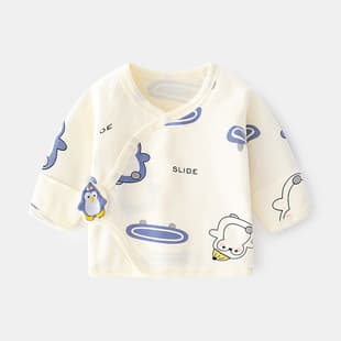 Newborn Baby Inner Wear Seamless Pure Cotton Spring/Autumn Magic Tape Half-Back Sleepwear One-Month Monk Style Baby Top