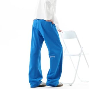 American Retro Klein Blue Letter Design Sports Casual Pants, Unisex Trendy Loose Straight Sweatpants