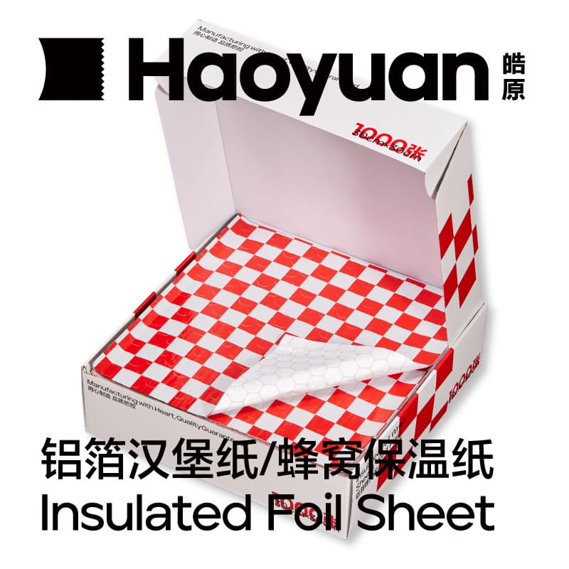 Haoyuan Red and White Checkered Hamburger Wrapper for Sandwiches and Mexican Burritos, Insulating Aluminum Foil Tin Foil Honeycomb Composite Double Layer