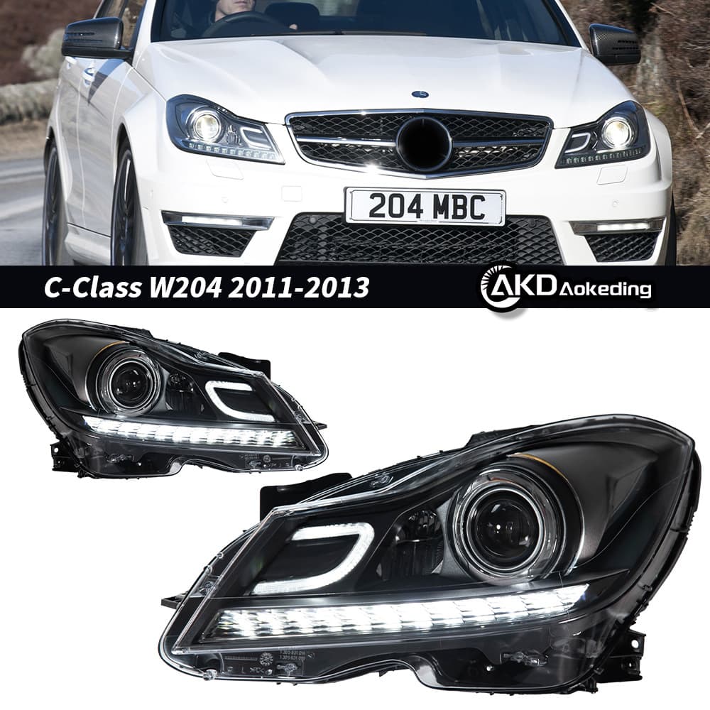 For 11-14 Mercedes C-Class W204 Headlight Assembly Low to High Upgrade LED Lens Headlight Flowing Turn Signal Cross-Border