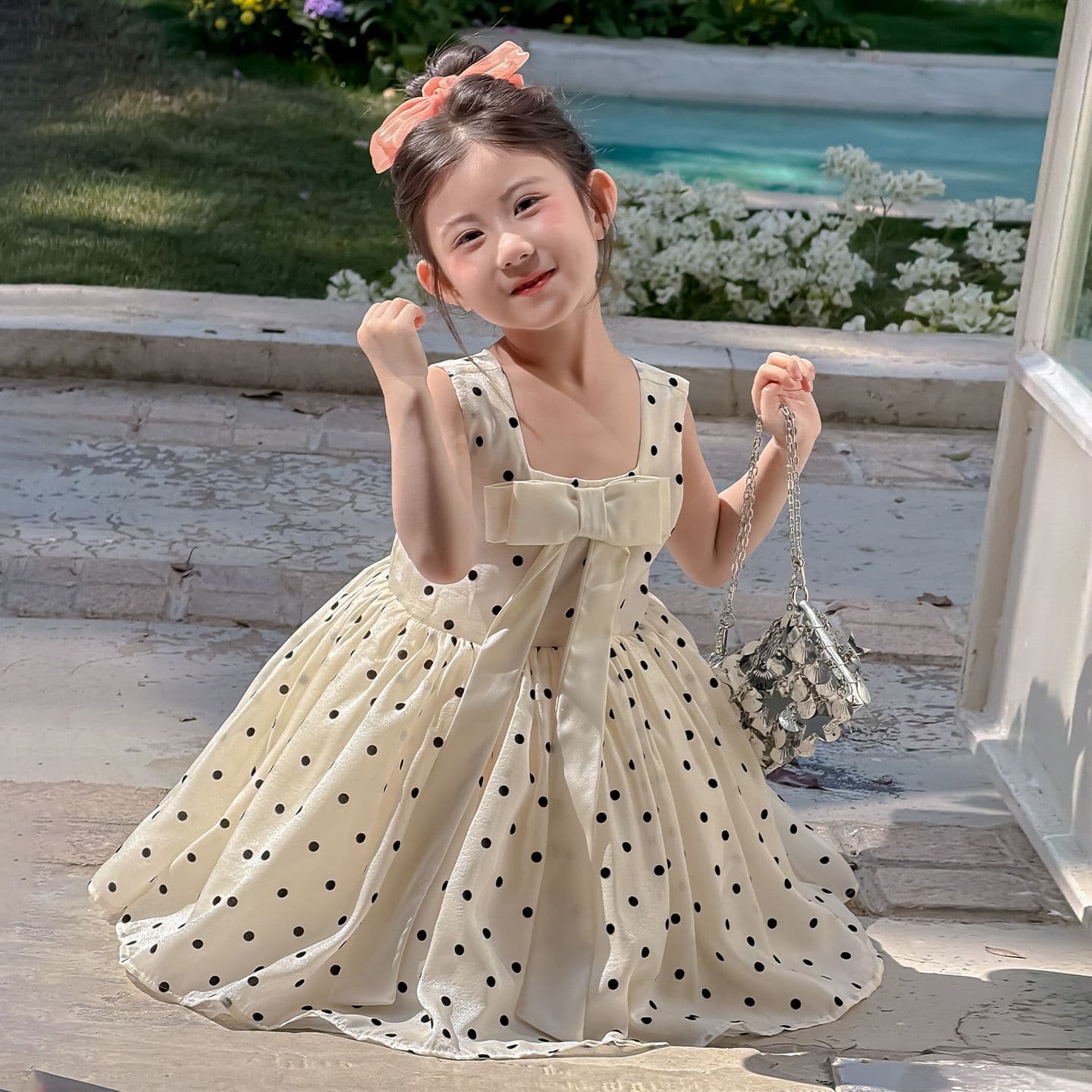 Girls' Dress 2026 New Style Fashionable Baby Polka Dot Strappy Vest Dress Kids Summer Wear Puffy Princess Dress