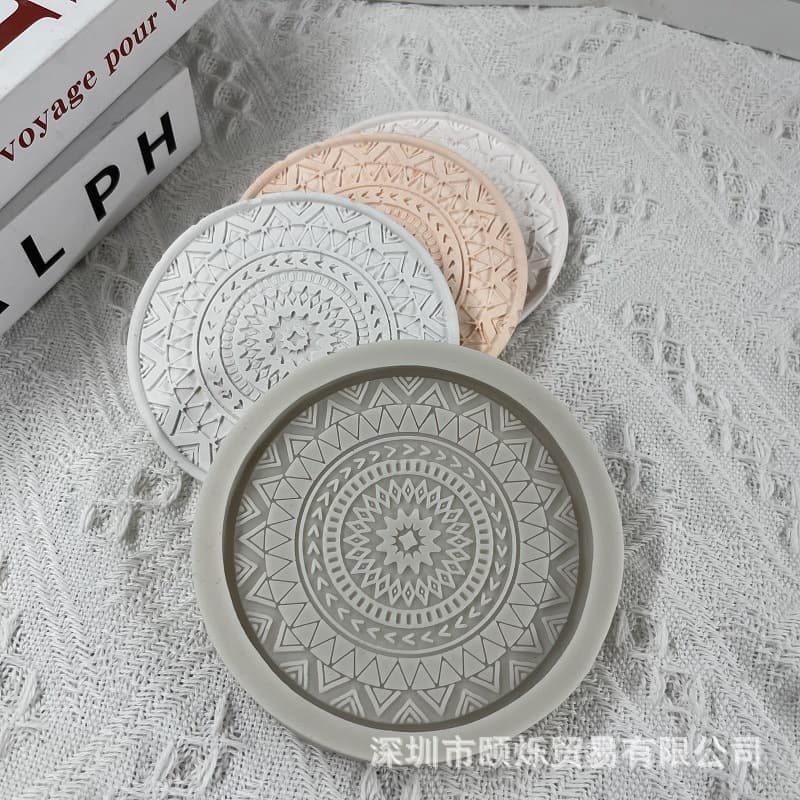 Patterned round coaster silicone mold, flower pot base silicone mold, mug gypsum concrete mold