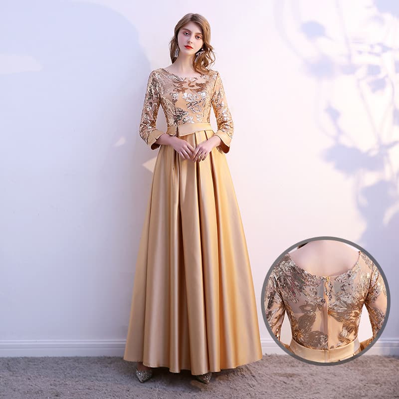 Gold Evening Gown 2026 New Elegant Choir Performance Dress Long Hostess Dress European American Export