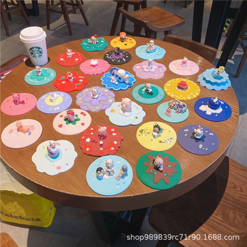 Creative Food-Grade Silicone Cup Lid, Water Cup Lid, Cute Cartoon Dust-Proof Universal Cup Lid for Coffee Cup