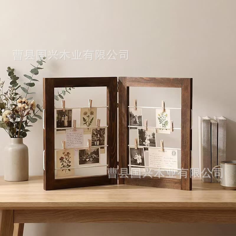 Wooden folding photo frame creative desktop ornaments photo clip graduation photo display rack with clip party decoration photo frame