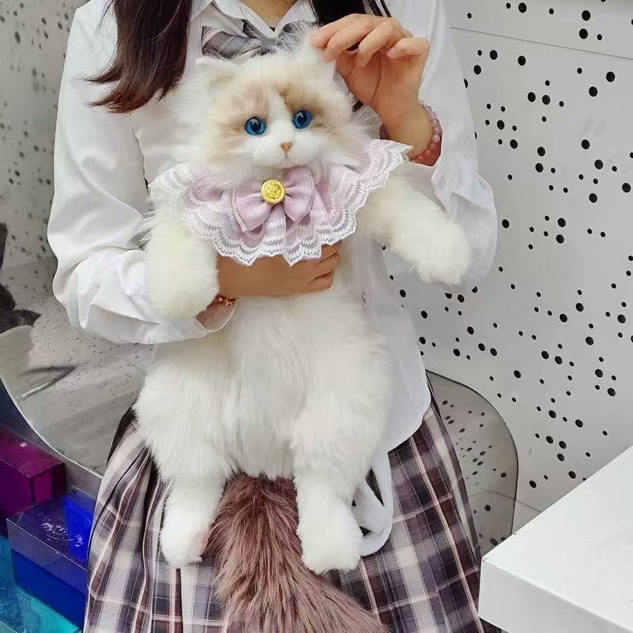 Cute Realistic Plush Cat Backpack Stuffed Animal Kitty Doll Soft Comfort Doll Birthday Gift for Girls