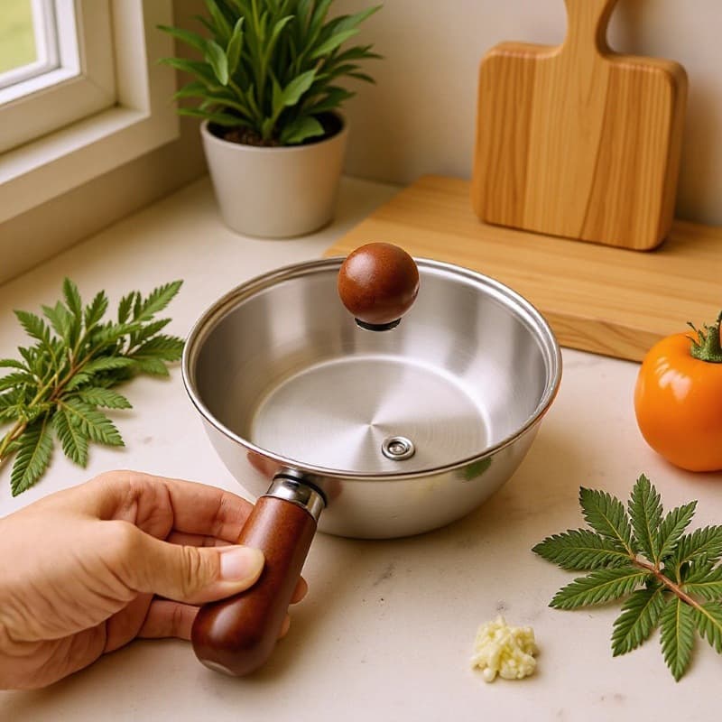 Thickened Stainless Steel Small Pot, Multi-functional Cooking Sauce Bowl, Heat-resistant Wooden Handle Small Bowl, Milk and Baby Food Small Pot
