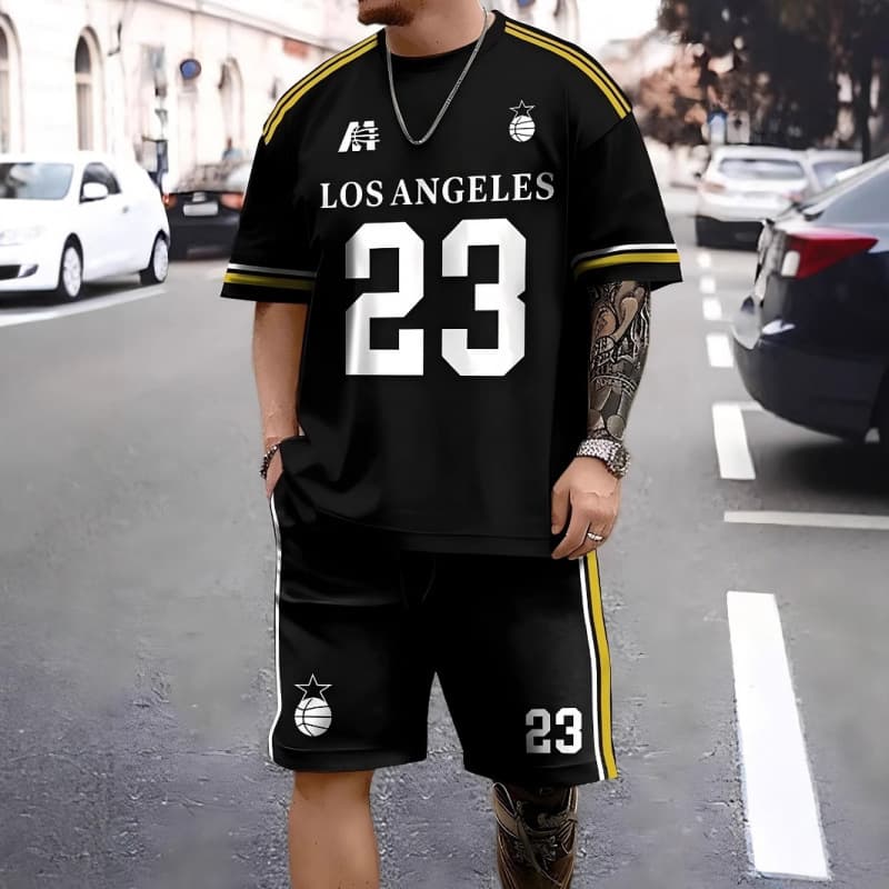 2026 Cross-Border Hot-Selling Set of Fashionable Short-Sleeved T-Shirts and Pants, Loose-Fitting Men's Clothing with 3D Digital Printing