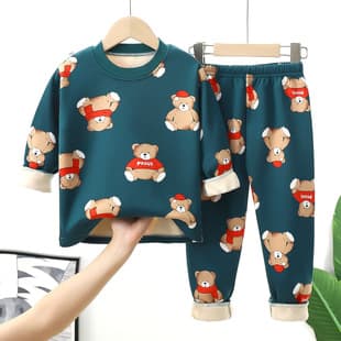 Children's Thermal Underwear Set for Boys and Girls Fleece-Lined Thickened Autumn and Winter Long Johns Baby Pajamas Infant Clothing
