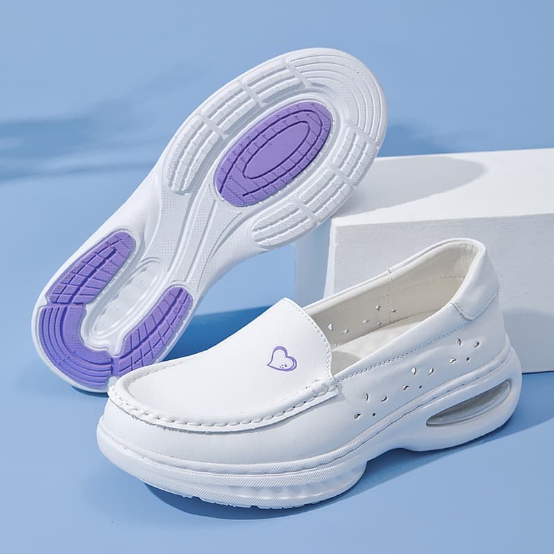 Hospital New Cowhide EVA Air Cushion Hollow White Nurse Shoes Comfortable Soft Sole Trendy White Shoes