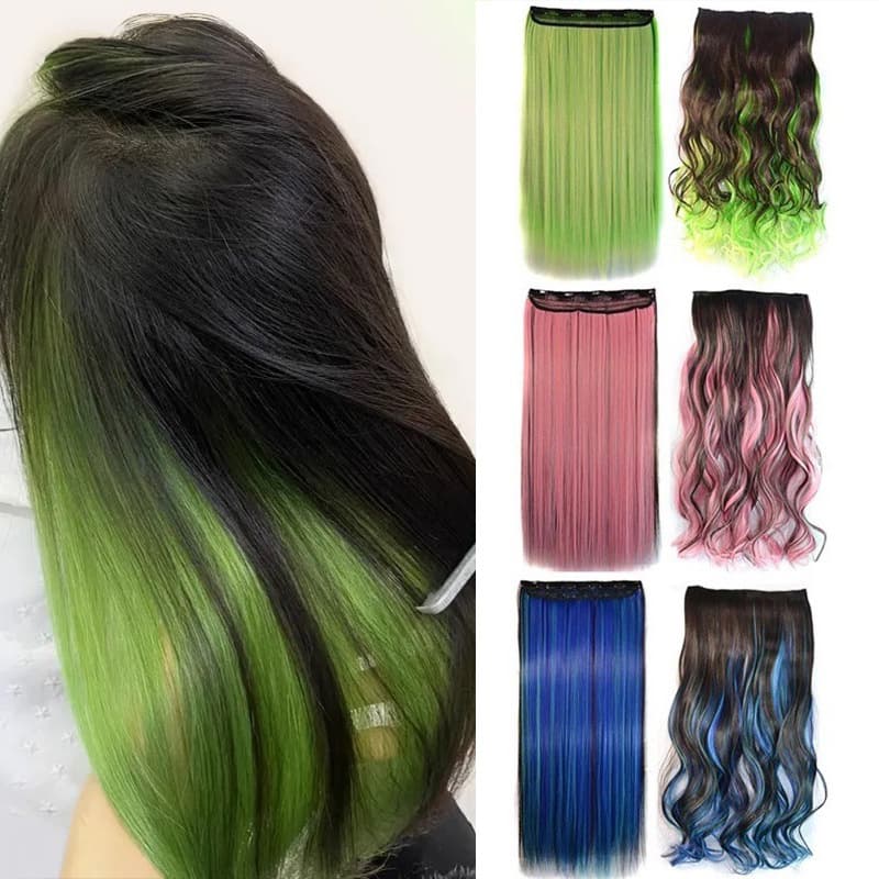 One-Piece Colorful Wig Highlighted Five-Clip Hair Extensions Straight Curly Hair Weft Wholesale Hair Extension