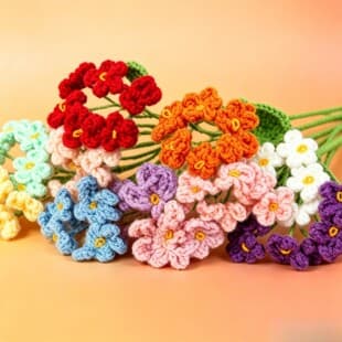 Finished Cross-border Handmade Yarn Forget-Me-Not Bouquet Materials Office Desk Home Decoration Knitted Artificial Flowers