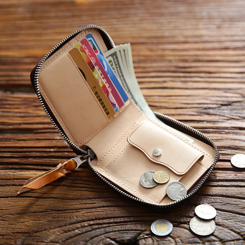 Vegetable Tanned Leather Vintage Men's Wallet Zipper Multifunctional Card Holder Men's Top Layer Cowhide Short Wallet Leather Wallet