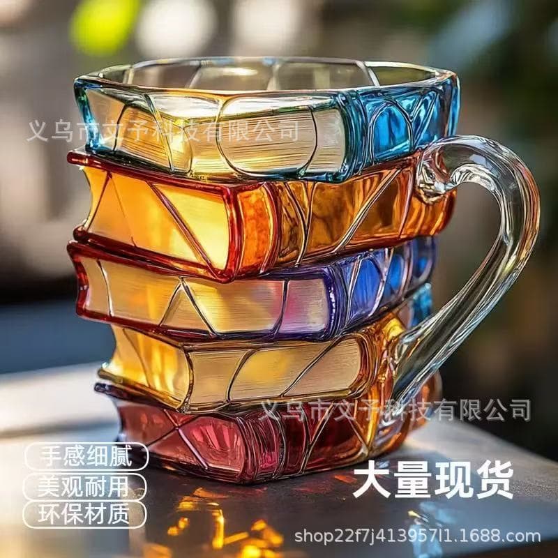 Creative Book Stack Mug Resin Craft Stainless Steel Cup Art Decor Painted Book Coffee Cup