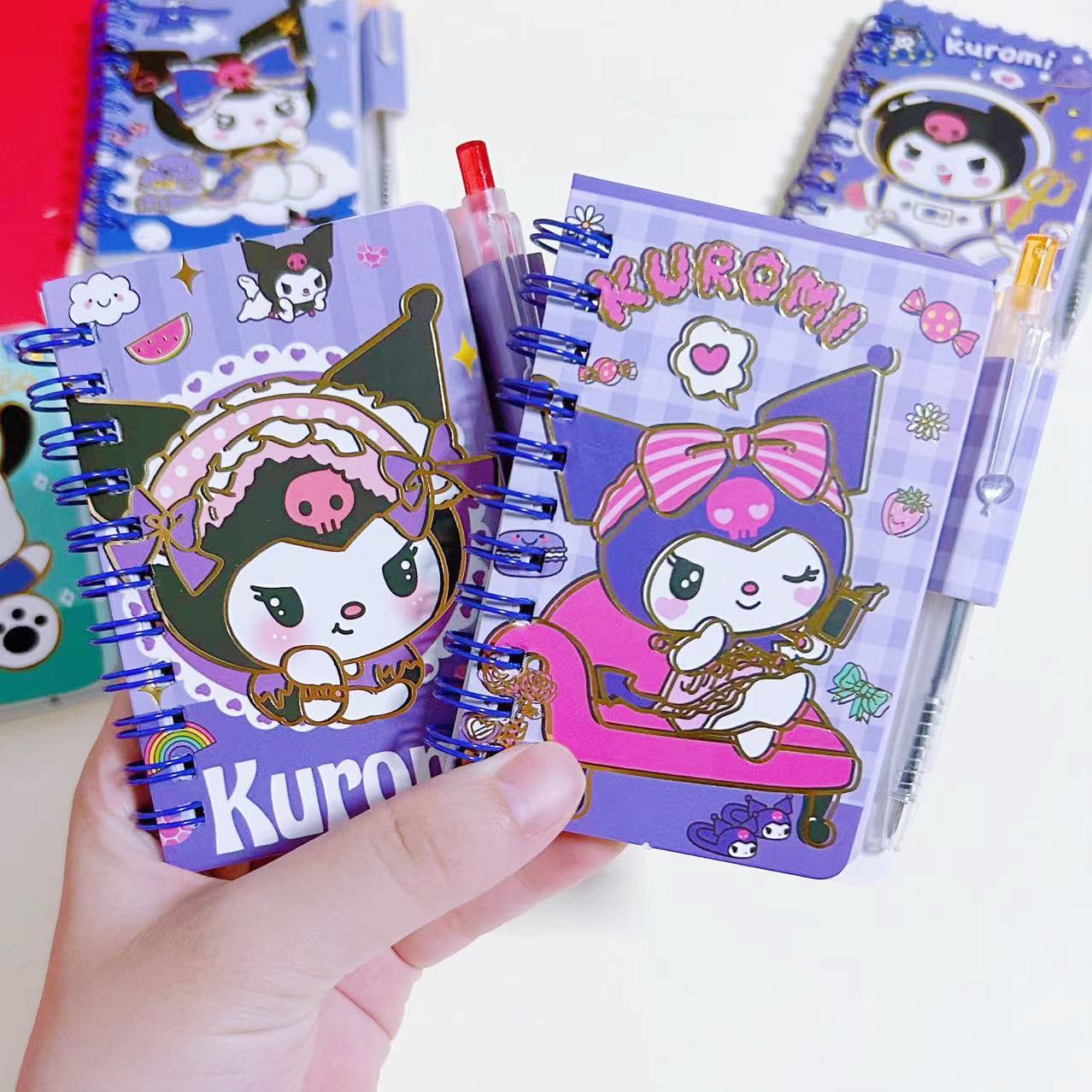 Cute Pet Family Spiral Notebook - Kuromi Notebook, Portable Mini Diary with Ballpoint Pen