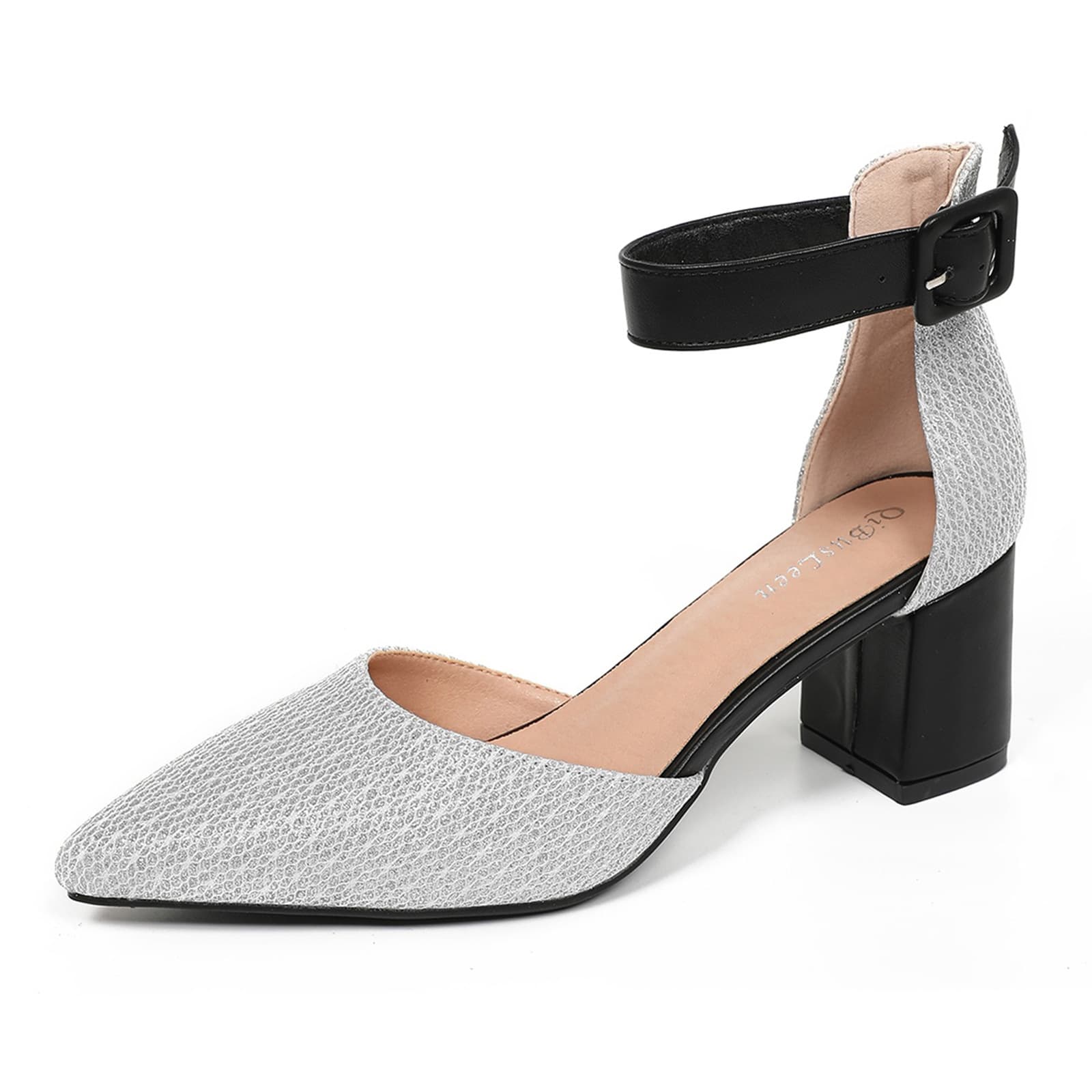 Fashion Women's Thick High Heels New Pointed Toe Sandals One-Strap Color Blocking Gold Silver Flash Versatile Cross-Border Urgent Purchase